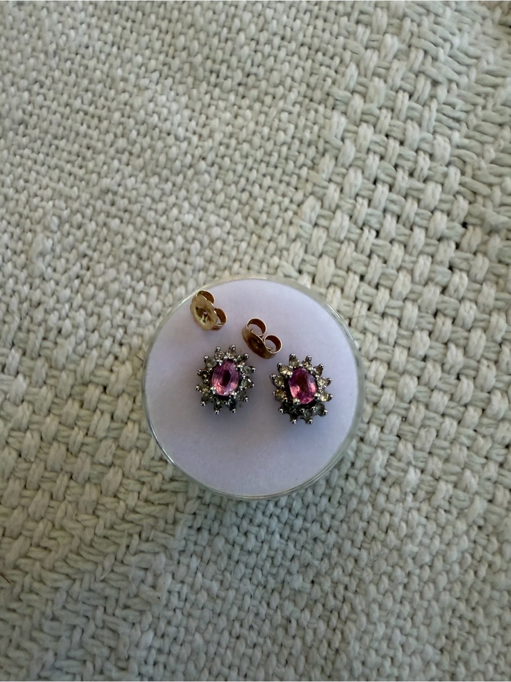 Pink Halo Crystal Stud Earrings with Gold-Tone Posts